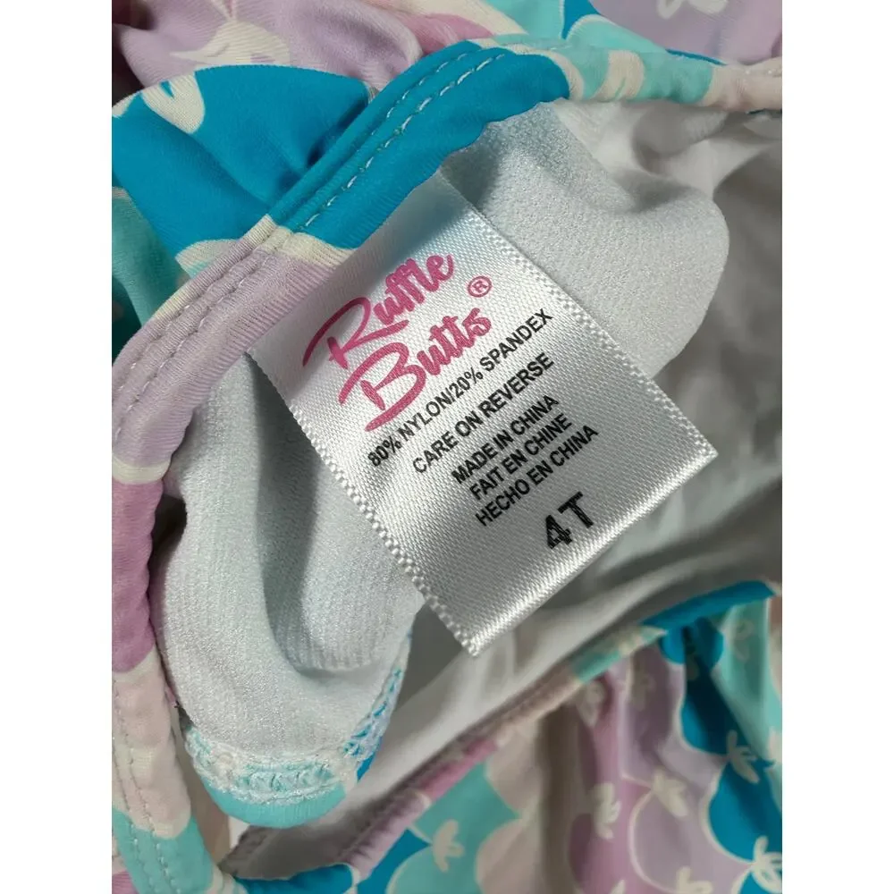 RuffleButts One-Shoulder Ruffle Scallop Print One Piece Swimsuit size 4